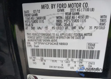 2012 Ford F-150 Fx2 from USA, damaged, VIN 1FTFW1CF0CKE18503